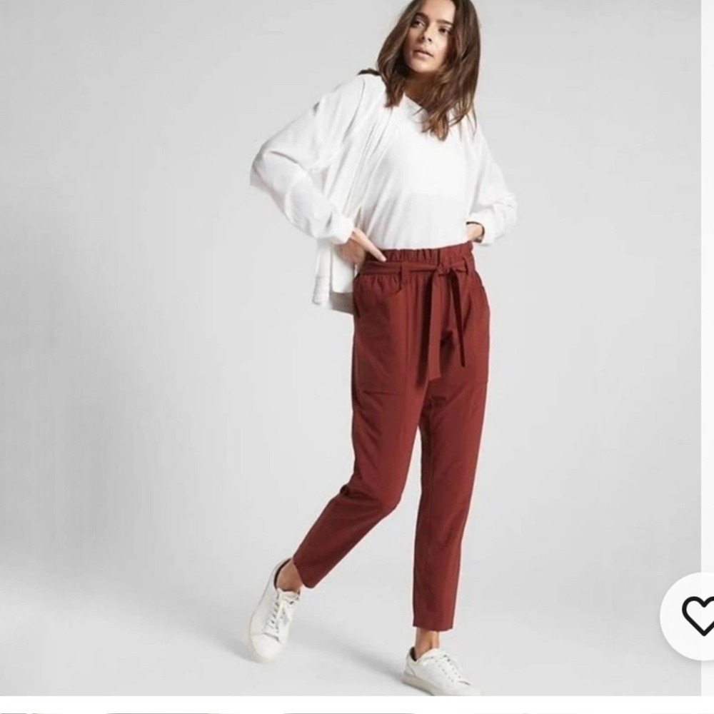 Athleta Skyline Pant Rust Paperbag Waist Tie Waist Cropped Ankle Leggings Size 4